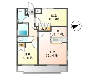 LONG HILLS(2LDK/1階)の間取り写真