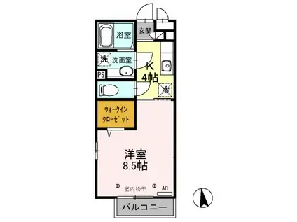 ロックパインB(1K/2階)の間取り写真