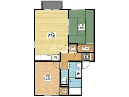 セジュールマツヤマ(2LDK/2階)の間取り写真