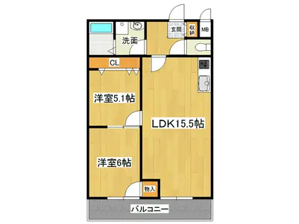 ニューライフ梅園第一(2LDK/3階)の間取り写真