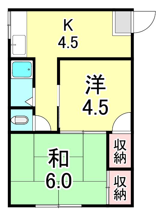 野田町田中マンション(2K/3階)の間取り写真