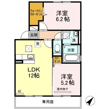 グランディールウベB(2LDK/1階)の間取り写真