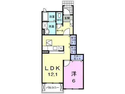 パシアンII(1LDK/1階)の間取り写真