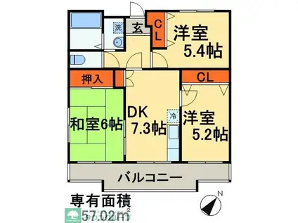 ルミエール若葉(3DK/3階)の間取り写真