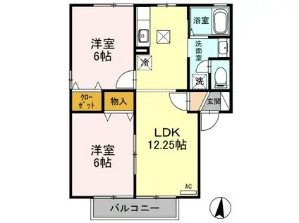 アンバサダーヒルズB棟(2LDK/1階)の間取り写真