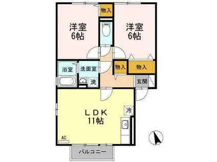 ウィルモア川口(2LDK/2階)の間取り写真