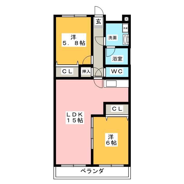 エヴァーグリーン(2LDK/2階)の間取り写真