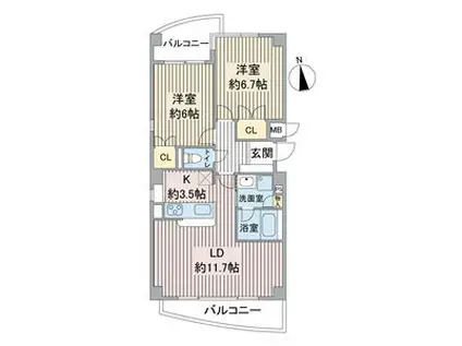 ビューテラス銀河(2LDK/2階)の間取り写真