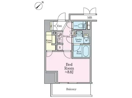 リージア海老名ビナフロント(1K/9階)の間取り写真