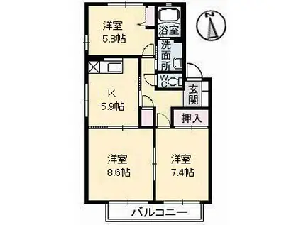 トータス井上 A棟(3K/2階)の間取り写真