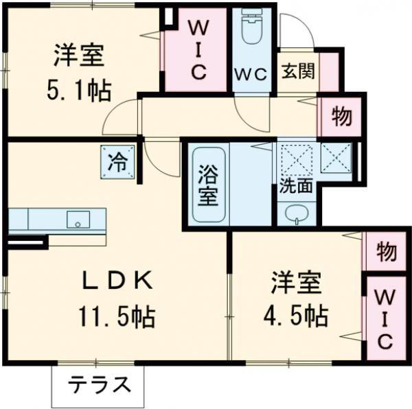 AGAPANTHUS B棟 B(2LDK/1階)の間取り写真