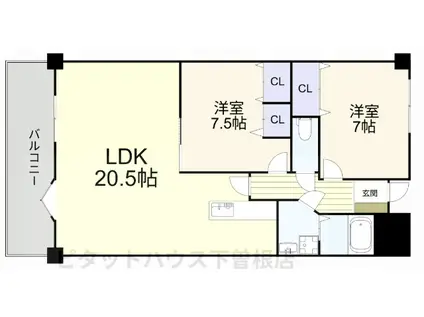 レイ・ブリック若園(2LDK/1階)の間取り写真
