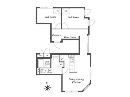 ルクレ馬込(2LDK/5階)の間取り写真