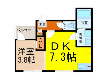 ハーモニーテラス長栄III(1DK/1階)の間取り写真