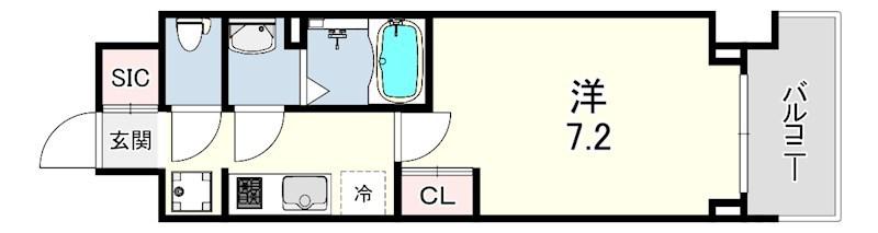 GENOVIA神戸湊川公園(1K/11階)の間取り写真