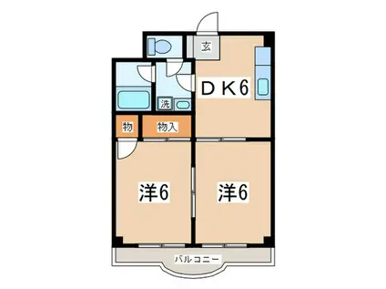 エクレール東林間2番館(2DK/6階)の間取り写真