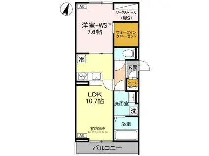 D-ROOM北越谷3丁目PJ A棟(1LDK/3階)の間取り写真