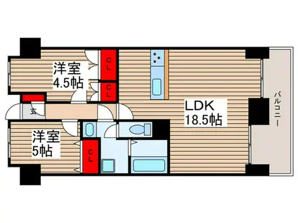 クレセントコートおおたかの森(2LDK/2階)の間取り写真