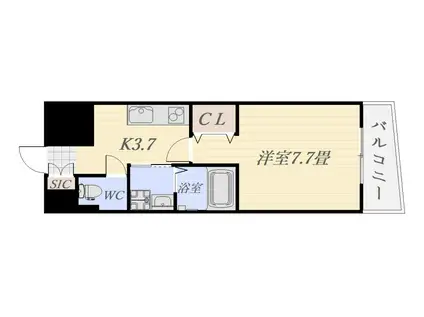 唐湊ヒルズ(1K/4階)の間取り写真