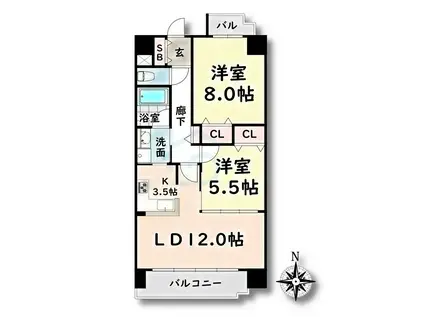 戸部マンション(2LDK/9階)の間取り写真