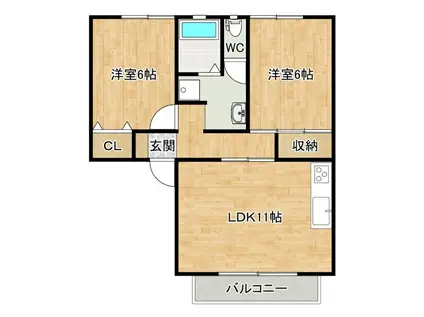 ハイカムール21(2LDK/2階)の間取り写真