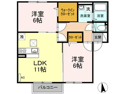 ウィルモアAI(2LDK/1階)の間取り写真