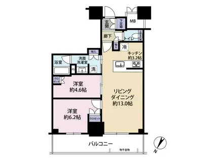 ジオタワー大阪十三(2LDK/12階)の間取り写真