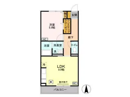 アミティエ三輪(1LDK/2階)の間取り写真