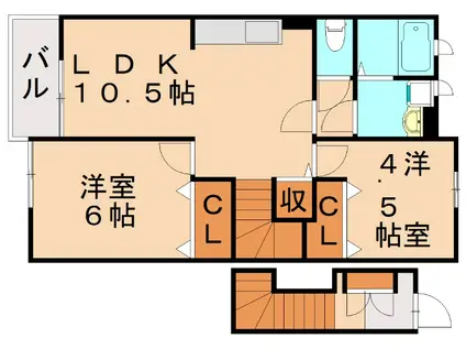 フリーデンA(2LDK/2階)の間取り写真