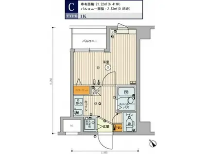 スカイコート豊島南長崎(1K/5階)の間取り写真