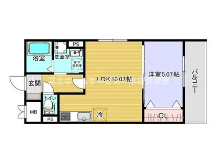 EXハイツ南住吉I(1LDK/3階)の間取り写真