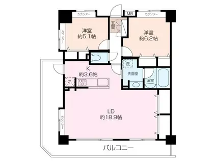 ベルメゾン逗子(2LDK/6階)の間取り写真