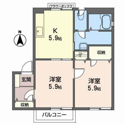 グランソレイユC(2K/2階)の間取り写真