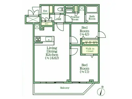 クリアルプレミア西馬込(2LDK/1階)の間取り写真