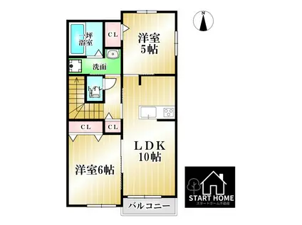 ハイソラーレ I(2LDK/2階)の間取り写真