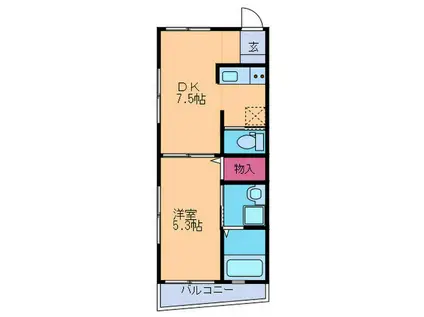 ガーデンヒルズ箕面(1DK/2階)の間取り写真