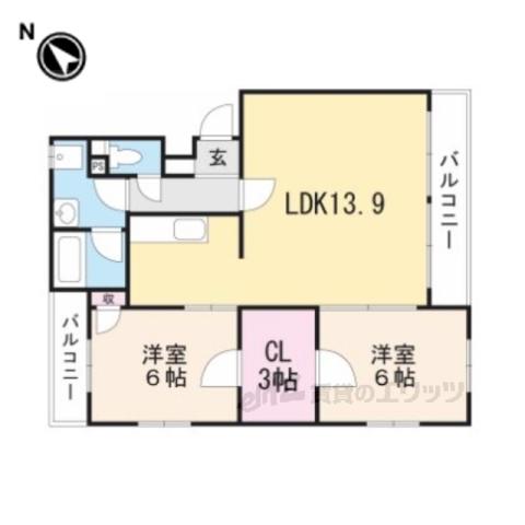 ヒルトップ名坂(2LDK/2階)の間取り写真