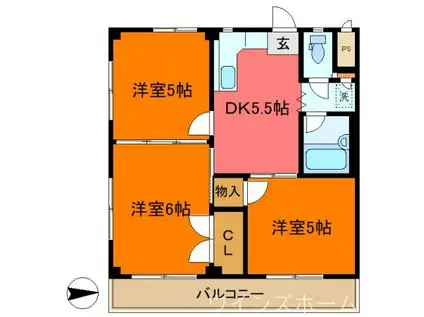 サルビアハイツ蒲生(3DK/2階)の間取り写真