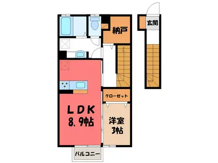 ロハス東方(1LDK/2階)の間取り写真