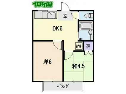 クリーンハイツD(2DK/2階)の間取り写真