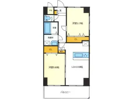 フェリオ南町田(2LDK/6階)の間取り写真