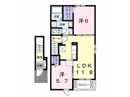 ベル シュエットI(2LDK/2階)の間取り写真