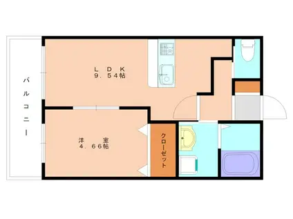 ファインフォレスタ夜臼(1LDK/2階)の間取り写真