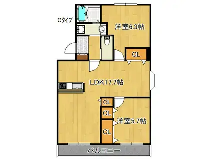 コスモ二色III(2LDK/3階)の間取り写真