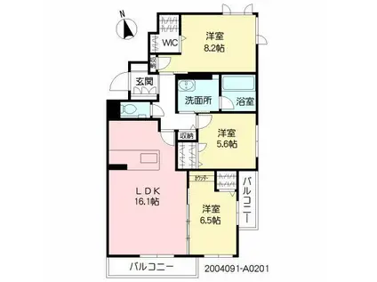 シャーメゾンステージ千代ヶ崎(3LDK/2階)の間取り写真
