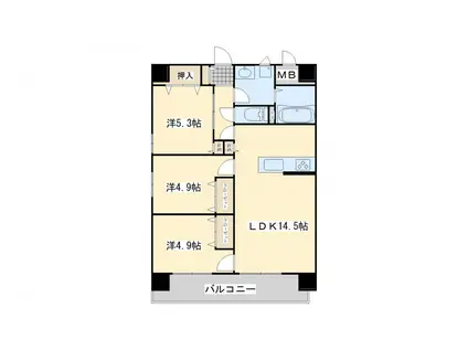 グランドハイツ黒崎(3LDK/2階)の間取り写真