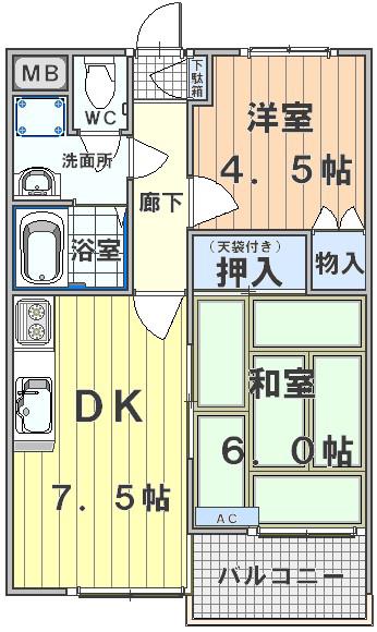 グリーンヒルアドバンス(2DK/2階)の間取り写真
