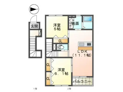 ハピラインふくい 森田駅 徒歩30分 2階建 築10年(2LDK/2階)の間取り写真