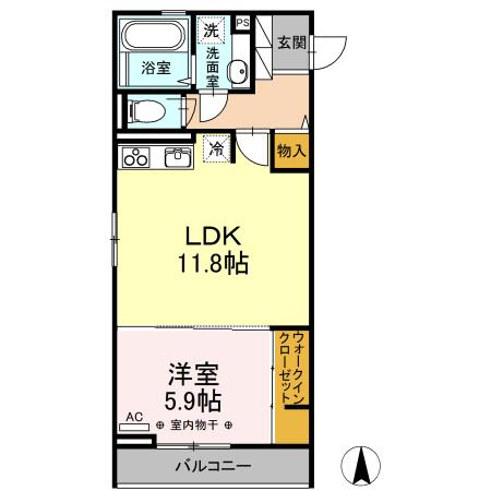 ラネージュ1(1LDK/3階)の間取り写真