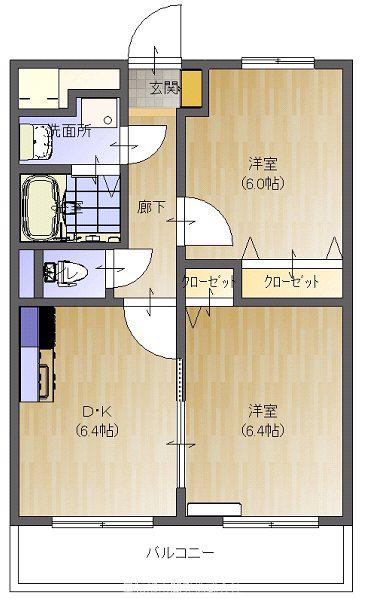 CHEZ-SOI TATSUMI III番館(2DK/3階)の間取り写真